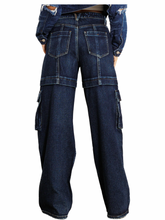 Load image into Gallery viewer, Wide Leg Cargo Blue Denim Jeans